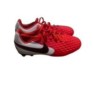 Nike Youth Red and White Soccer Cleats with Black Swoosh